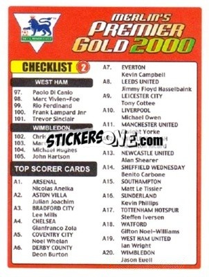 Sticker Checklist 2 - Premier Gold 1999-2000 - Merlin