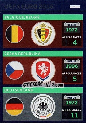 Figurina Teams: Belgique/België / Ceská Republika / Deutschland - UEFA Euro France 2016. Adrenalyn XL - Panini