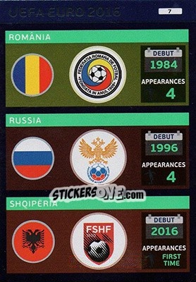 Sticker Teams: România / Russia / Shqipëria - UEFA Euro France 2016. Adrenalyn XL n. 7 - Panini