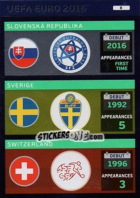 Sticker Teams: Slovenská Republika / Sverige / Switzerland - UEFA Euro France 2016. Adrenalyn XL n. 8 - Panini