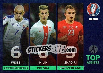 Sticker Top Assists - UEFA Euro France 2016. Adrenalyn XL n. 14 - Panini