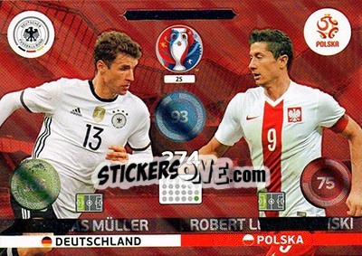 Sticker Thomas Müller / Robert Lewandowski - UEFA Euro France 2016. Adrenalyn XL n. 25 - Panini