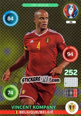 Sticker Vincent Kompany - UEFA Euro France 2016. Adrenalyn XL n. 30 - Panini