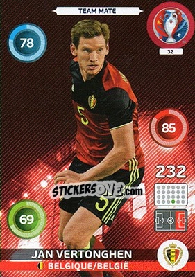 Sticker Jan Vertonghen - UEFA Euro France 2016. Adrenalyn XL n. 32 - Panini