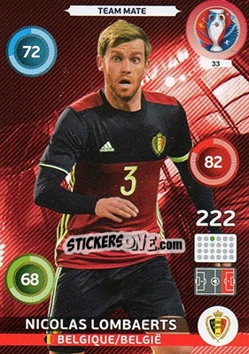 Sticker Nicolas Lombaerts - UEFA Euro France 2016. Adrenalyn XL n. 33 - Panini