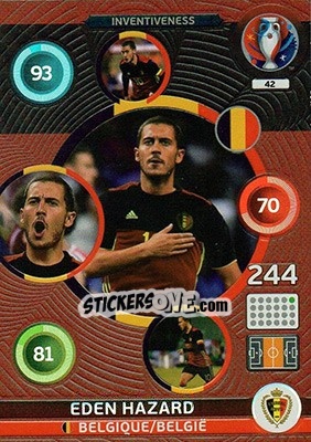 Sticker Eden Hazard - UEFA Euro France 2016. Adrenalyn XL n. 42 - Panini