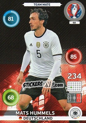 Sticker Mats Hummels - UEFA Euro France 2016. Adrenalyn XL n. 68 - Panini