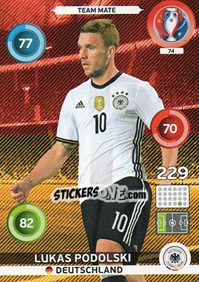 Sticker Lukas Podolski - UEFA Euro France 2016. Adrenalyn XL n. 74 - Panini