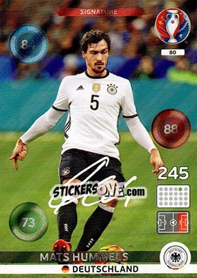Sticker Mats Hummels - UEFA Euro France 2016. Adrenalyn XL n. 80 - Panini
