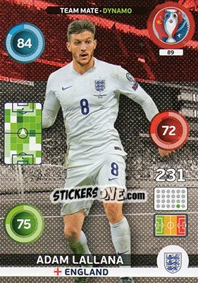 Sticker Adam Lallana - UEFA Euro France 2016. Adrenalyn XL n. 89 - Panini