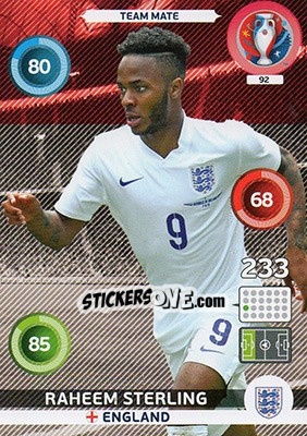 Sticker Raheem Sterling - UEFA Euro France 2016. Adrenalyn XL n. 92 - Panini