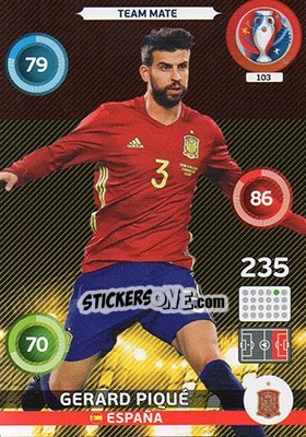 Sticker Gerard Piqué - UEFA Euro France 2016. Adrenalyn XL n. 103 - Panini