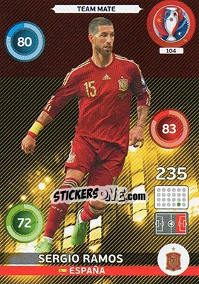 Sticker Sergio Ramos - UEFA Euro France 2016. Adrenalyn XL n. 104 - Panini