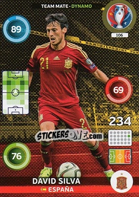 Sticker David Silva - UEFA Euro France 2016. Adrenalyn XL n. 106 - Panini
