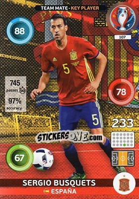 Sticker Sergio Busquets - UEFA Euro France 2016. Adrenalyn XL n. 107 - Panini