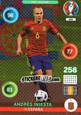 Sticker Andrés Iniesta - UEFA Euro France 2016. Adrenalyn XL n. 108 - Panini