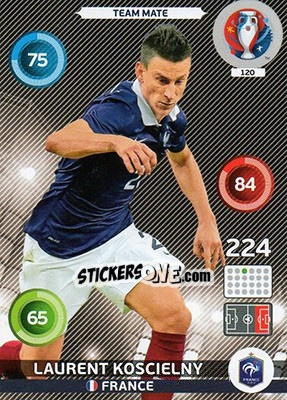 Sticker Laurent Koscielny - UEFA Euro France 2016. Adrenalyn XL n. 120 - Panini