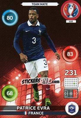 Sticker Patrice Evra - UEFA Euro France 2016. Adrenalyn XL n. 122 - Panini