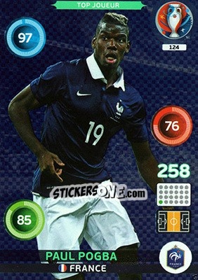 Sticker Paul Pogba - UEFA Euro France 2016. Adrenalyn XL n. 124 - Panini