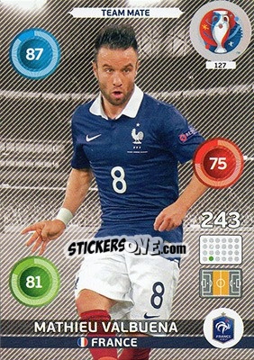 Sticker Mathieu Valbuena - UEFA Euro France 2016. Adrenalyn XL n. 127 - Panini