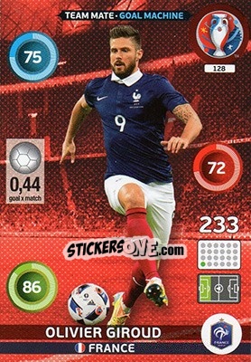Sticker Olivier Giroud - UEFA Euro France 2016. Adrenalyn XL n. 128 - Panini