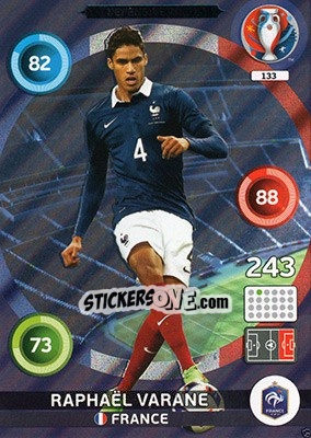 Sticker Raphaël Varane - UEFA Euro France 2016. Adrenalyn XL n. 133 - Panini