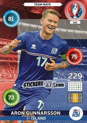 Sticker Aron Gunnarsson - UEFA Euro France 2016. Adrenalyn XL n. 162 - Panini