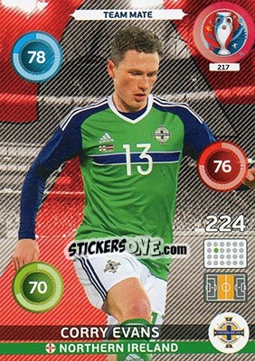 Sticker Corry Evans - UEFA Euro France 2016. Adrenalyn XL n. 217 - Panini