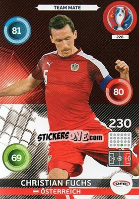Sticker Christian Fuchs - UEFA Euro France 2016. Adrenalyn XL n. 228 - Panini