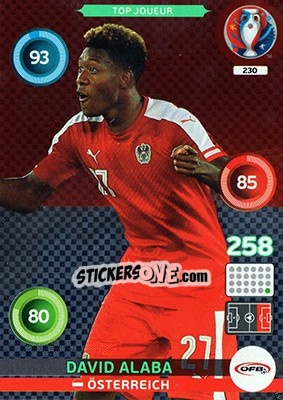 Sticker David Alaba - UEFA Euro France 2016. Adrenalyn XL n. 230 - Panini