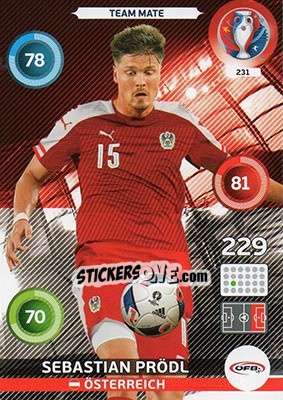 Sticker Sebastian Prödl - UEFA Euro France 2016. Adrenalyn XL n. 231 - Panini