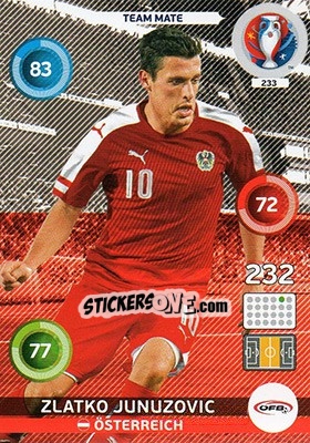Sticker Zlatko Junuzovic - UEFA Euro France 2016. Adrenalyn XL n. 233 - Panini