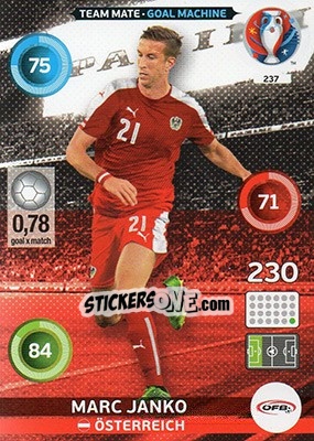 Sticker Marc Janko - UEFA Euro France 2016. Adrenalyn XL n. 237 - Panini