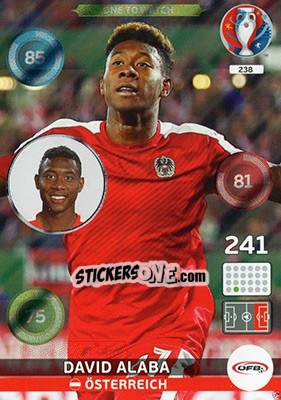 Sticker David Alaba - UEFA Euro France 2016. Adrenalyn XL n. 238 - Panini