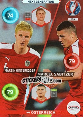 Sticker Martin Hinteregger / Marcel Sabitzer - UEFA Euro France 2016. Adrenalyn XL n. 239 - Panini