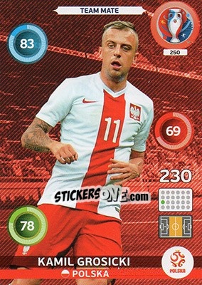 Sticker Kamil Grosicki - UEFA Euro France 2016. Adrenalyn XL n. 250 - Panini