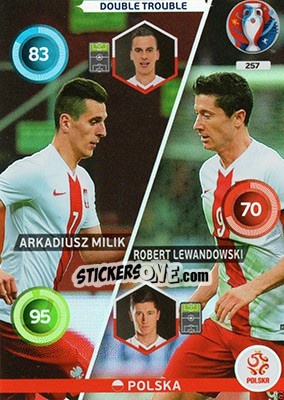 Sticker Arkadiusz Milik / Robert Lewandowski - UEFA Euro France 2016. Adrenalyn XL n. 257 - Panini