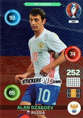 Sticker Alan Dzagoev - UEFA Euro France 2016. Adrenalyn XL n. 322 - Panini