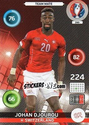 Sticker Johan Djourou - UEFA Euro France 2016. Adrenalyn XL n. 390 - Panini