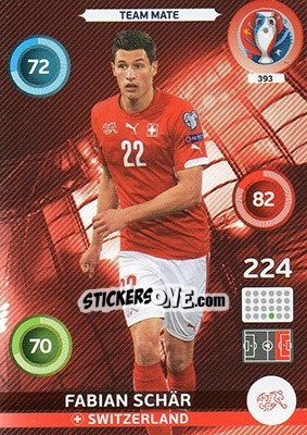 Sticker Fabian Schär - UEFA Euro France 2016. Adrenalyn XL n. 393 - Panini