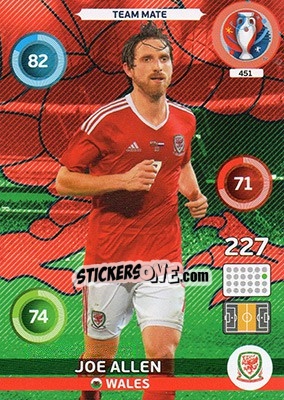 Sticker Joe Allen - UEFA Euro France 2016. Adrenalyn XL n. 451 - Panini