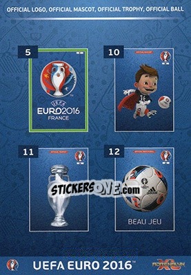 Figurina Official  Logo ,  Mascot , Trophy , Ball - UEFA Euro France 2016. Adrenalyn XL - Panini