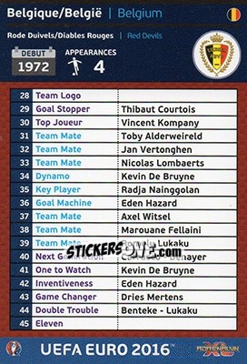 Sticker Belgique/België - UEFA Euro France 2016. Adrenalyn XL - Panini