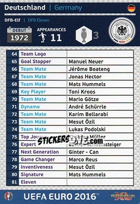 Sticker Deutschland - UEFA Euro France 2016. Adrenalyn XL n. DIV6 - Panini
