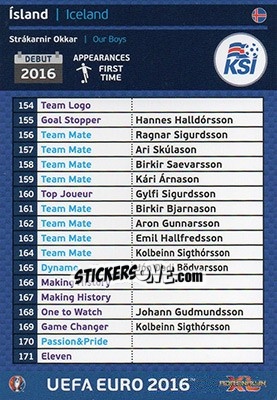 Sticker Ísland - UEFA Euro France 2016. Adrenalyn XL n. DIV11 - Panini