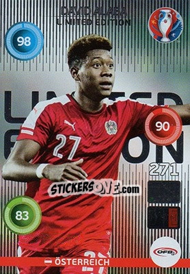 Sticker David Alaba - UEFA Euro France 2016. Adrenalyn XL n. LC-DA - Panini