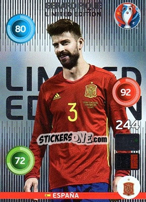 Sticker Gerard Piqué - UEFA Euro France 2016. Adrenalyn XL n. LC-GP - Panini