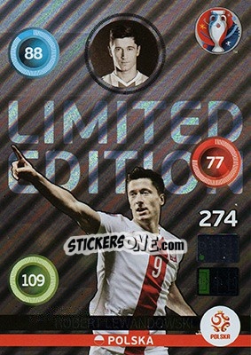 Sticker Robert Lewandowski - UEFA Euro France 2016. Adrenalyn XL n. LS-RL - Panini