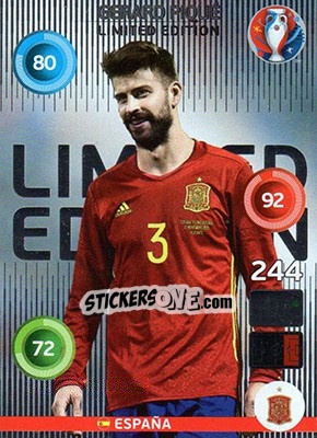 Sticker Gerard Piqué - UEFA Euro France 2016. Adrenalyn XL n. XC-GP - Panini
