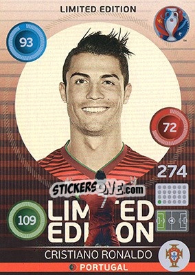 Sticker Cristiano Ronaldo - UEFA Euro France 2016. Adrenalyn XL - Panini